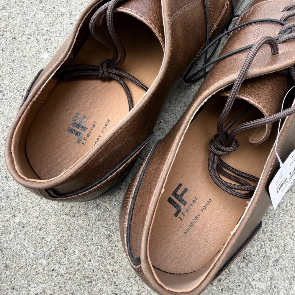 J. Ferrar Mens Cognac Brown Derby Dress Shoes Memory Foam 13M NEW